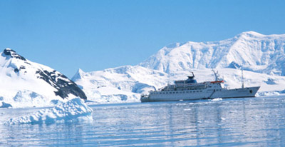 The Maria Yermolova, our Russian vessel, in Paradise Bay, Antarctica January 2001.